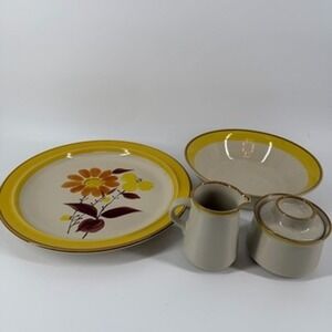 JI Stonecrest Andre Ponche 225 Sunflower Hand Painted Platter Bowl Sugar Creamer